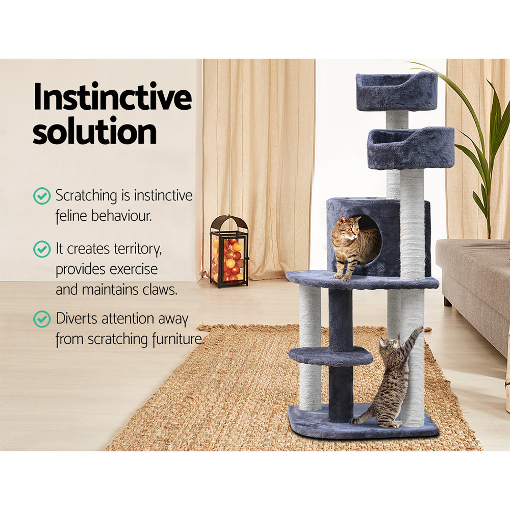 Cat Tree 126cm Trees Scratching Post Scratcher Tower Condo House Furniture Wood - image12