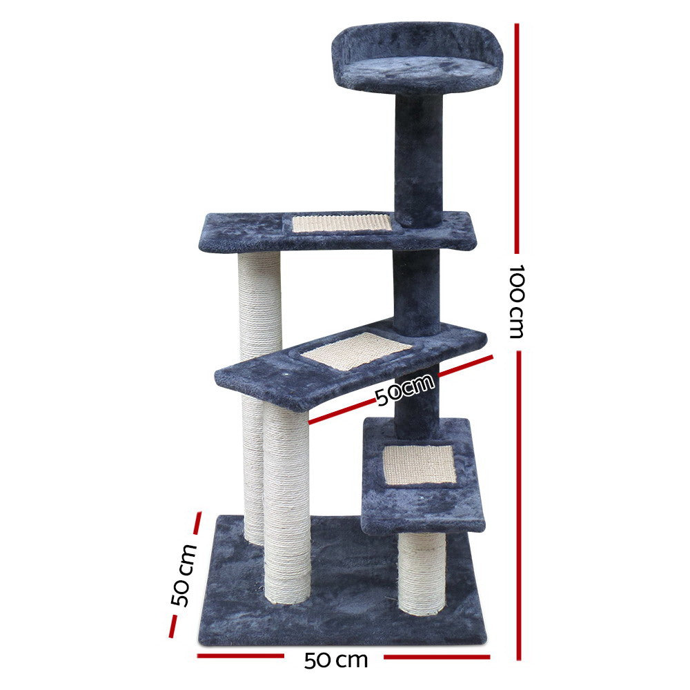 Cat Tree 100cm Trees Scratching Post Scratcher Tower Condo House Furniture Wood Steps - image2