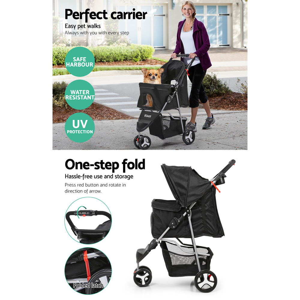 3 Wheel Pet Stroller - Black - image4