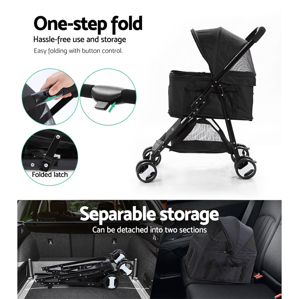 Pet Stroller Dog Carrier Foldable Pram 3 IN 1 Middle Size Black - image5