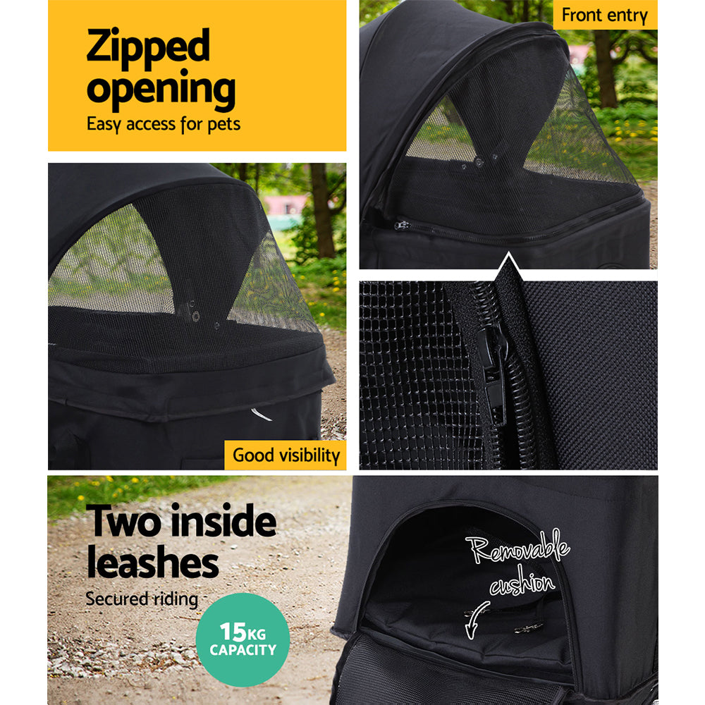 Pet Stroller Dog Carrier Foldable Pram 3 IN 1 Middle Size Black - image6