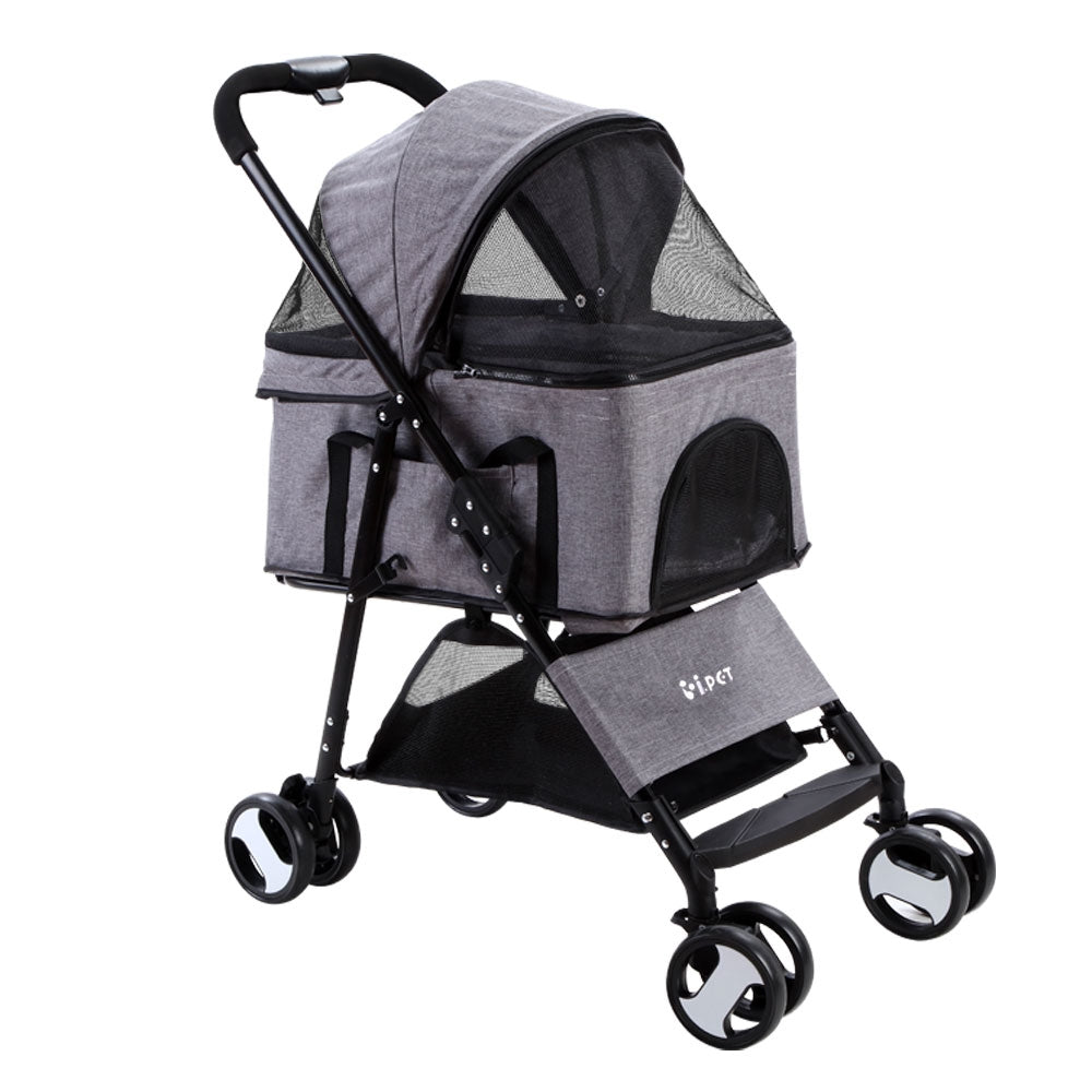 Pet Stroller Dog Carrier Foldable Pram 3 IN 1 Middle Size Grey - image1