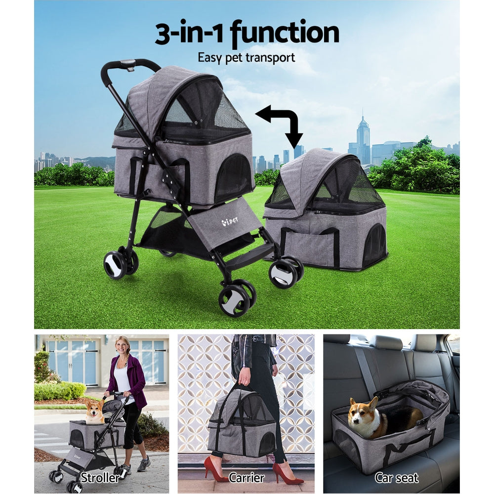 Pet Stroller Dog Carrier Foldable Pram 3 IN 1 Middle Size Grey - image4