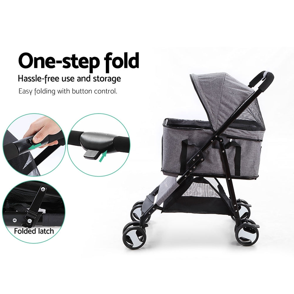 Pet Stroller Dog Carrier Foldable Pram 3 IN 1 Middle Size Grey - image5