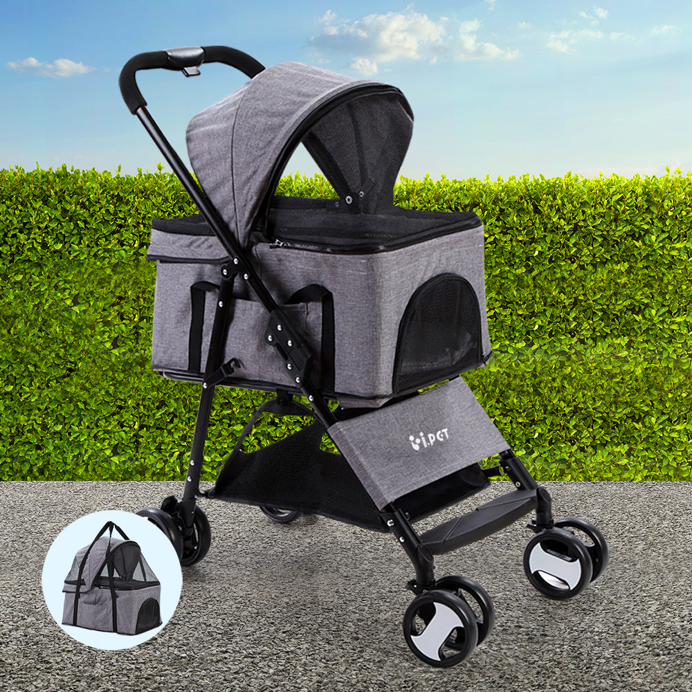 Pet Stroller Dog Carrier Foldable Pram 3 IN 1 Middle Size Grey - image8