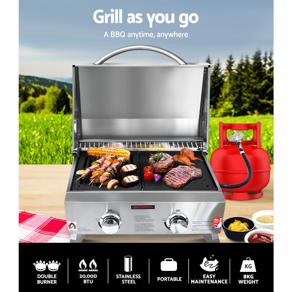 Grillz Portable Gas BBQ LPG Oven Camping Cooker Grill 2 Burners Stove Outdoor - image3