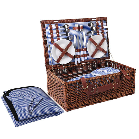 Alfresco 4 Person Picnic Basket Baskets Handle Outdoor Insulated Blanket - image1