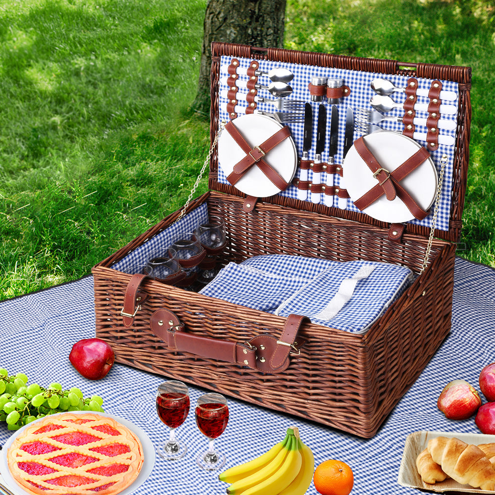 Alfresco 4 Person Picnic Basket Baskets Handle Outdoor Insulated Blanket - image7