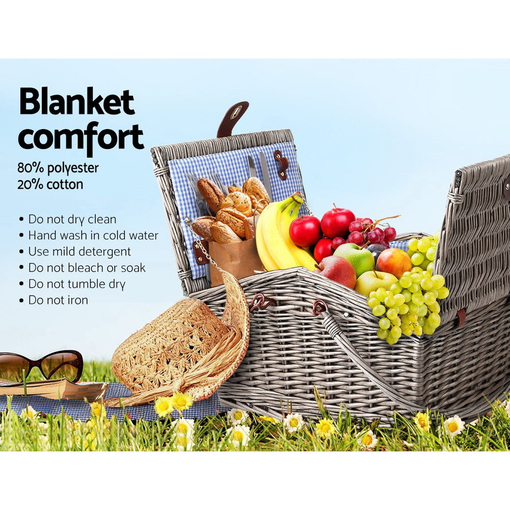 Deluxe 4 Person Picnic Basket Baskets Outdoor Insulated Blanket - image6