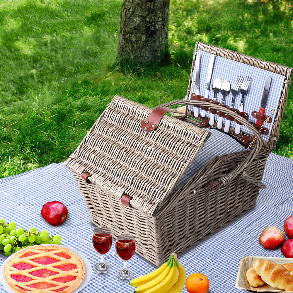 Deluxe 4 Person Picnic Basket Baskets Outdoor Insulated Blanket - image7