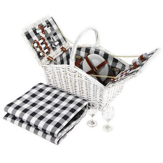 2 Person Picnic Basket Baskets White Deluxe Outdoor Corporate Blanket Park - image1