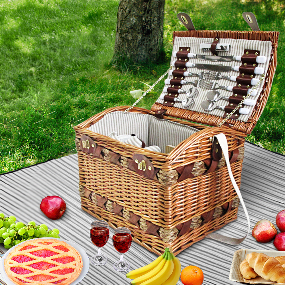 4 Person Picnic Basket Baskets Deluxe Outdoor Corporate Blanket Park - image7