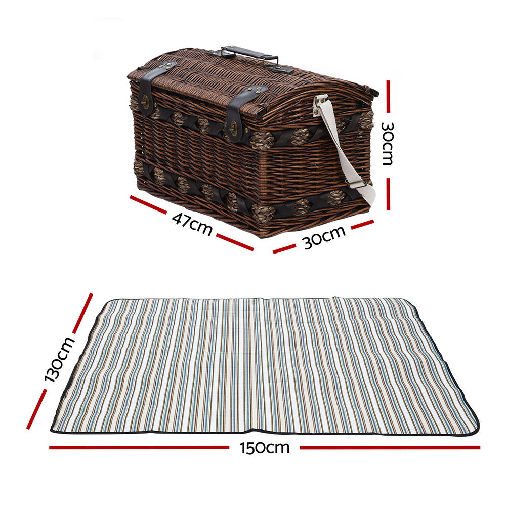 Alfresco 4 Person Wicker Picnic Basket Baskets Outdoor Insulated Gift Blanket - image2