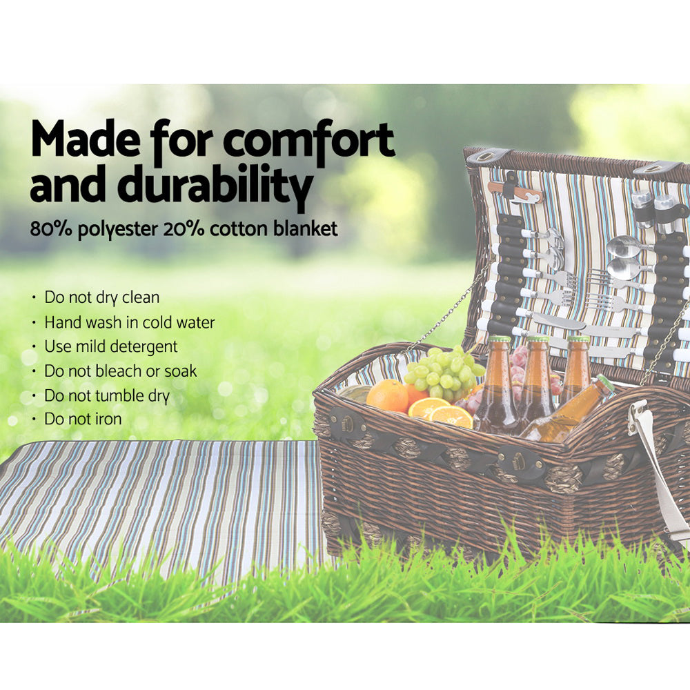 Alfresco 4 Person Wicker Picnic Basket Baskets Outdoor Insulated Gift Blanket - image6