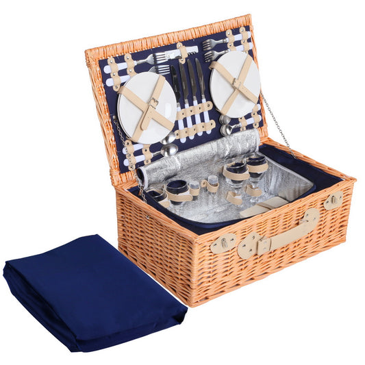 4 Person Picnic Basket Baskets Blue Deluxe Outdoor Corporate Blanket Park - image1