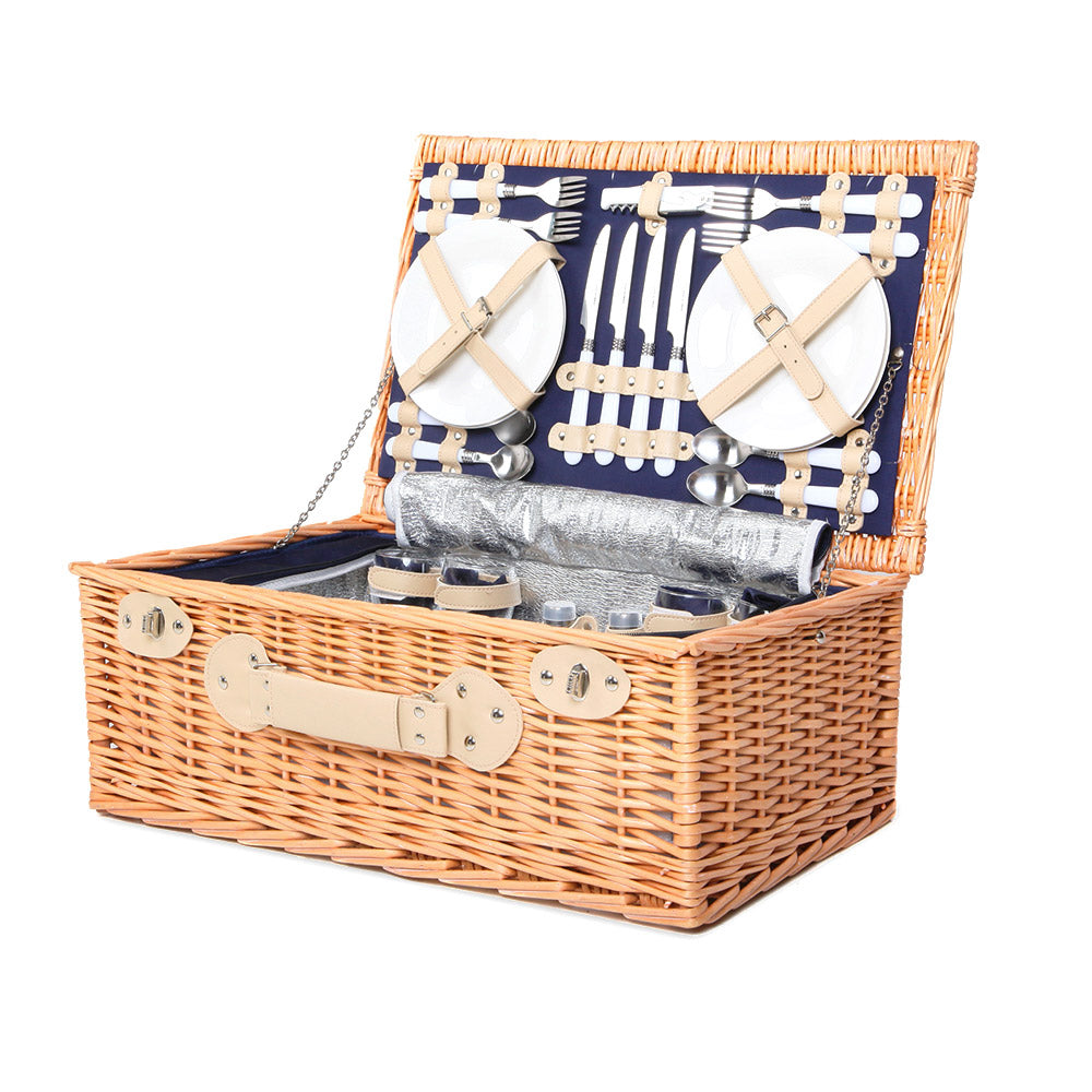 4 Person Picnic Basket Baskets Blue Deluxe Outdoor Corporate Blanket Park - image3