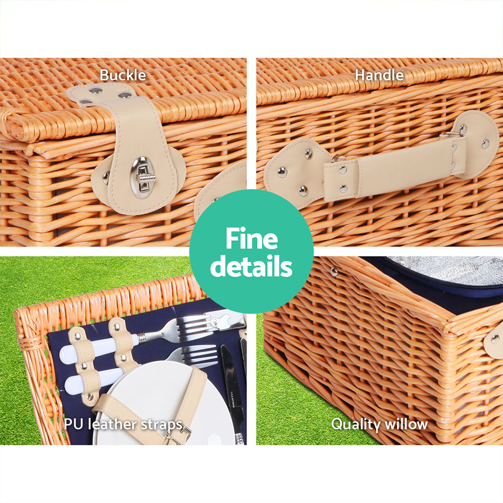 4 Person Picnic Basket Baskets Blue Deluxe Outdoor Corporate Blanket Park - image4