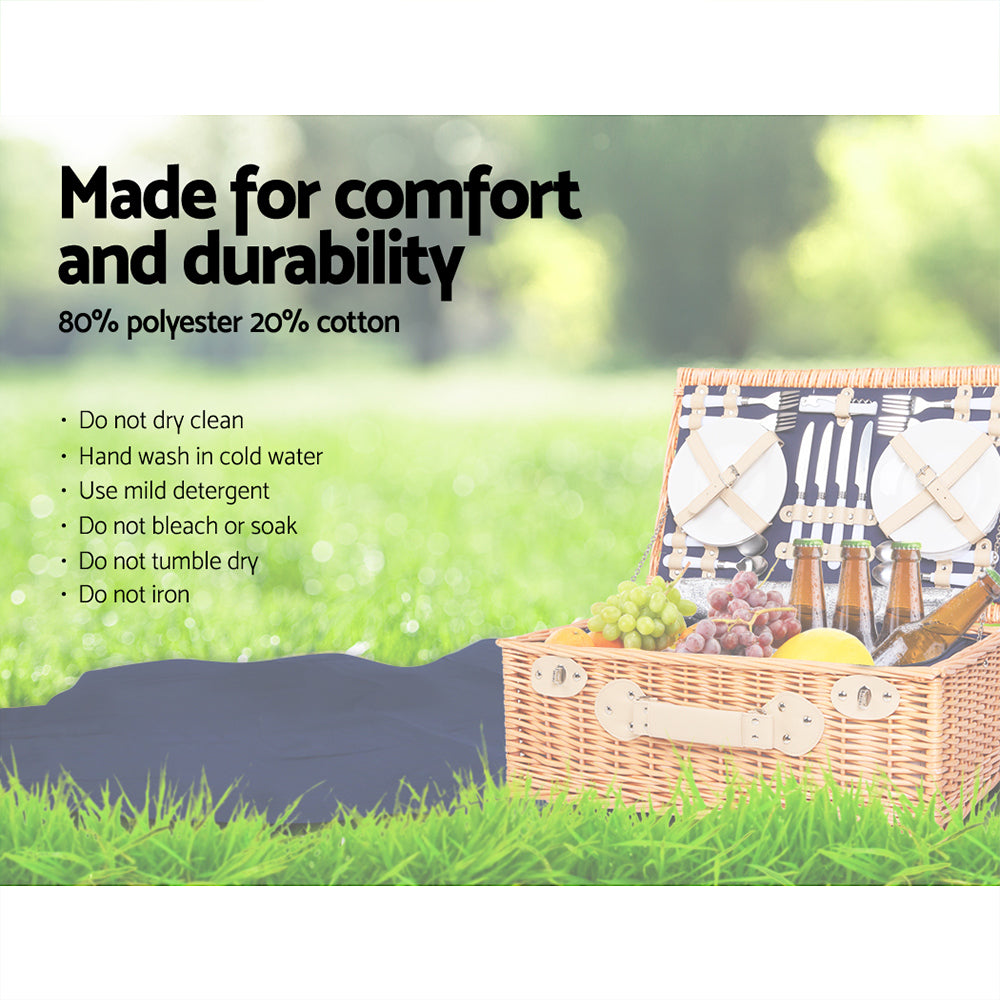 4 Person Picnic Basket Baskets Blue Deluxe Outdoor Corporate Blanket Park - image6