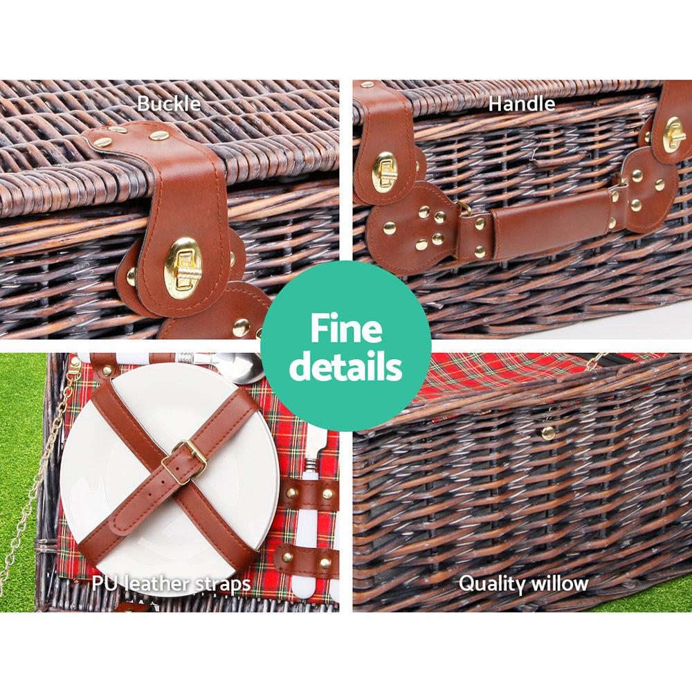 4 Person Picnic Basket Baskets Red Handle Outdoor Corporate Blanket Park - image4