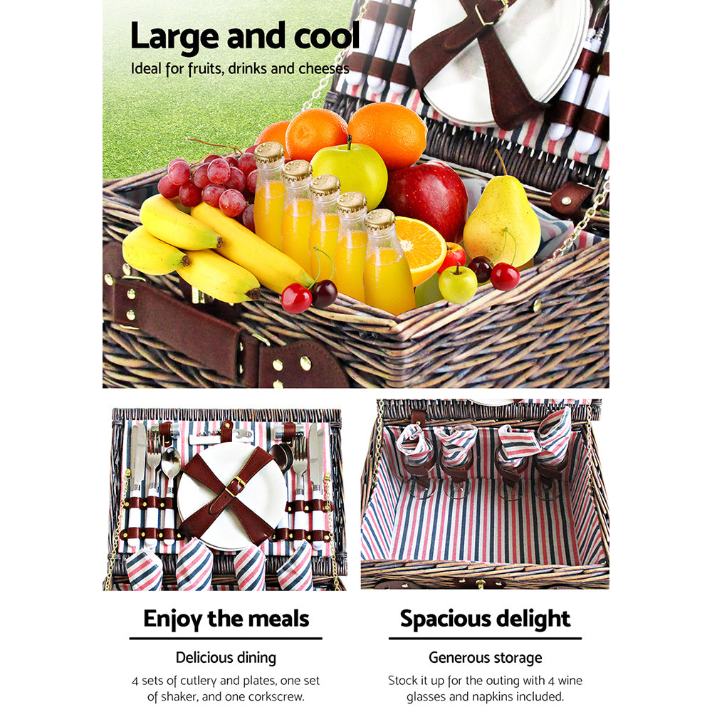 4 Person Picnic Basket Baskets Deluxe Outdoor Corporate Gift Blanket - image5