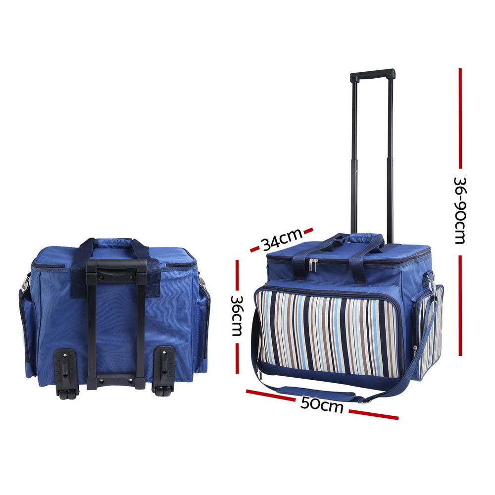 Alfresco 6 Person Picnic Bag Trolley Set - Blue - image2