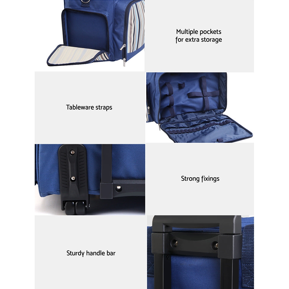 Alfresco 6 Person Picnic Bag Trolley Set - Blue - image4