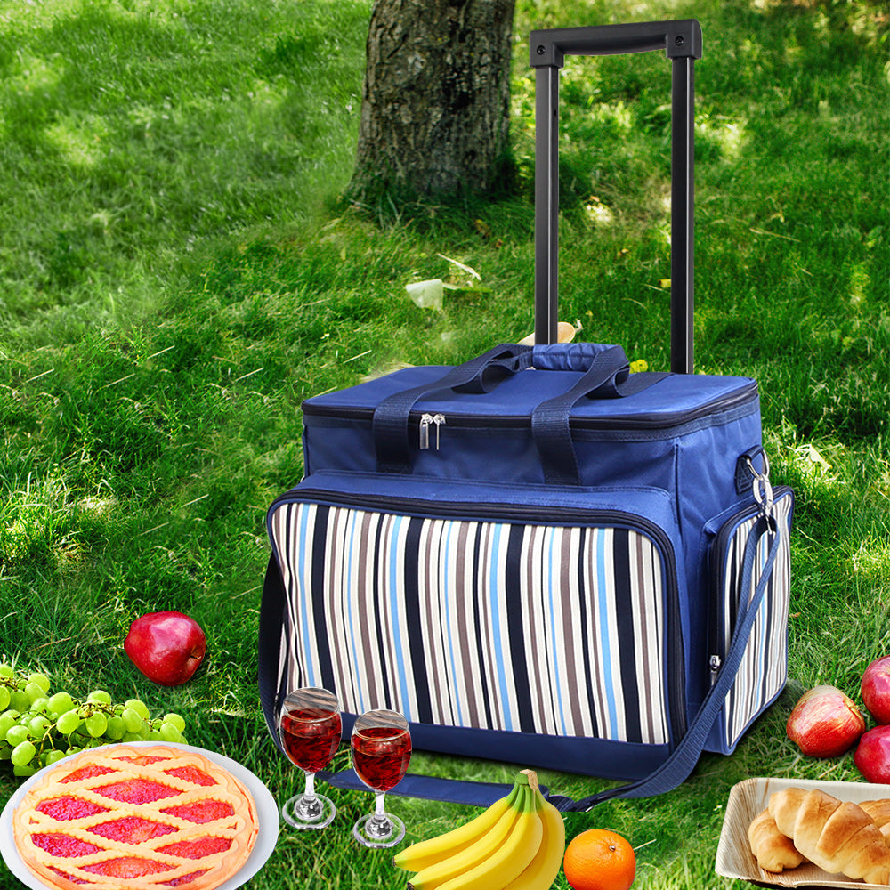 Alfresco 6 Person Picnic Bag Trolley Set - Blue - image7