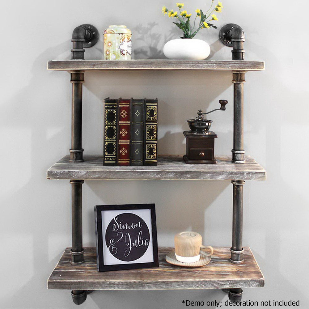 Display Shelves Wall Brackets Bookshelf Industrial DIY Pipe Shelf Rustic - image4