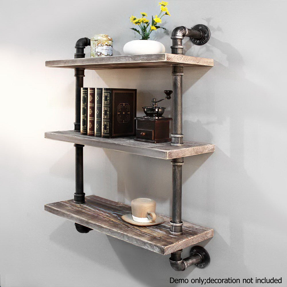 Display Shelves Wall Brackets Bookshelf Industrial DIY Pipe Shelf Rustic - image5