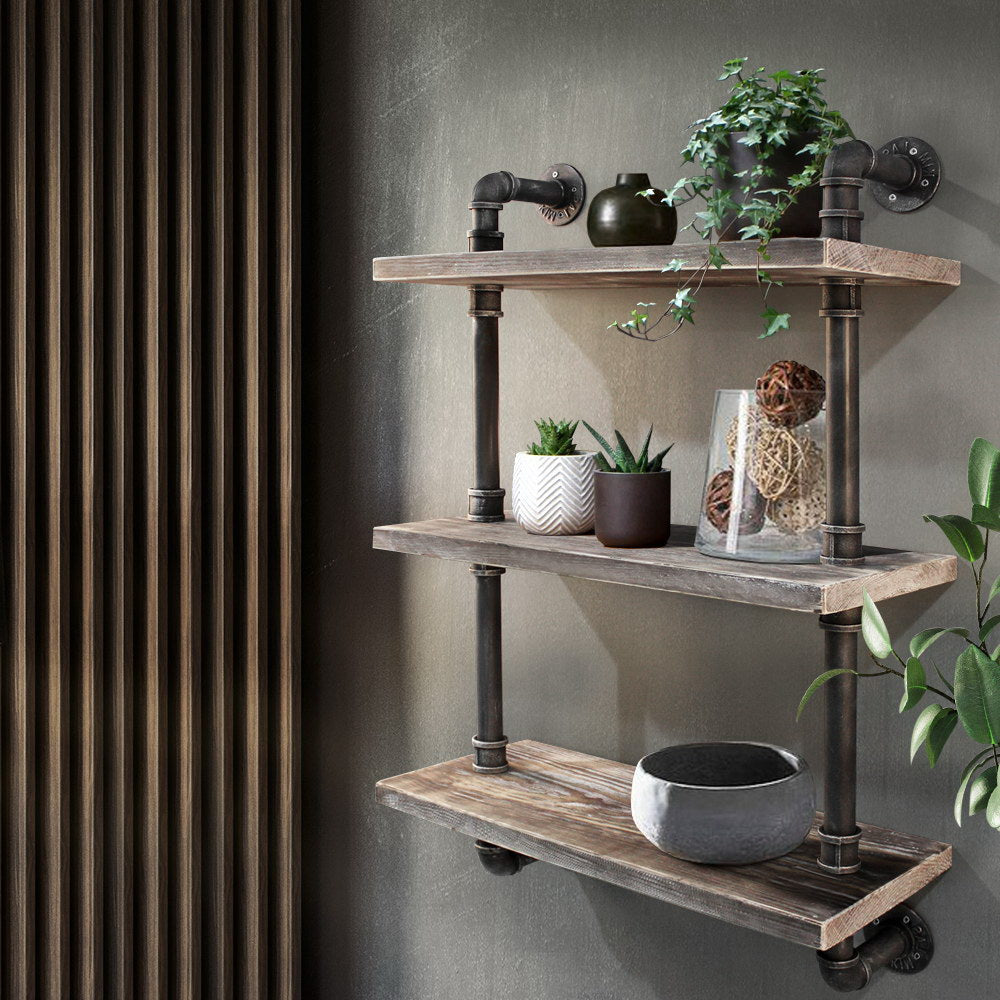 Display Shelves Wall Brackets Bookshelf Industrial DIY Pipe Shelf Rustic - image7