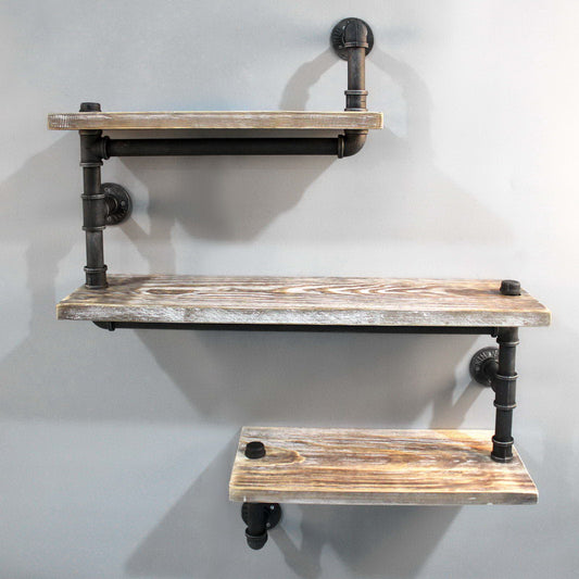 Display Shelves Rustic Bookshelf Industrial DIY Pipe Shelf Wall Brackets - image1