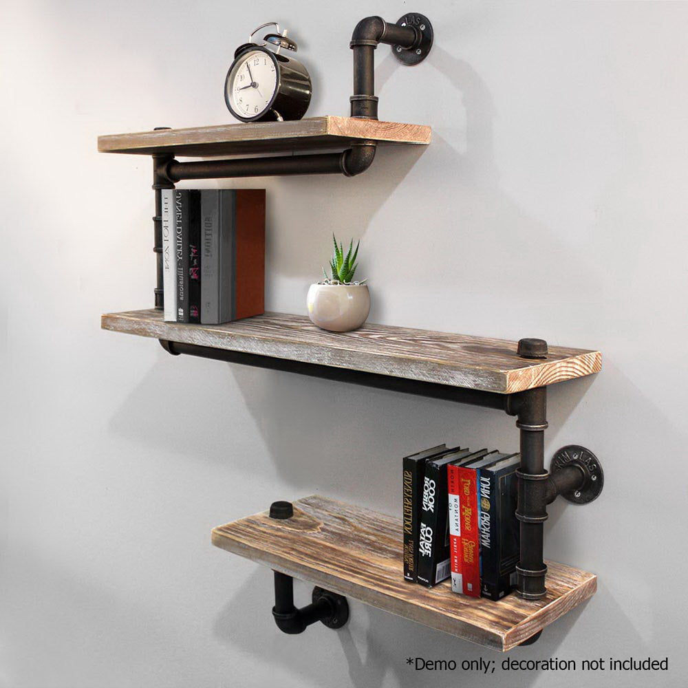 Display Shelves Rustic Bookshelf Industrial DIY Pipe Shelf Wall Brackets - image4