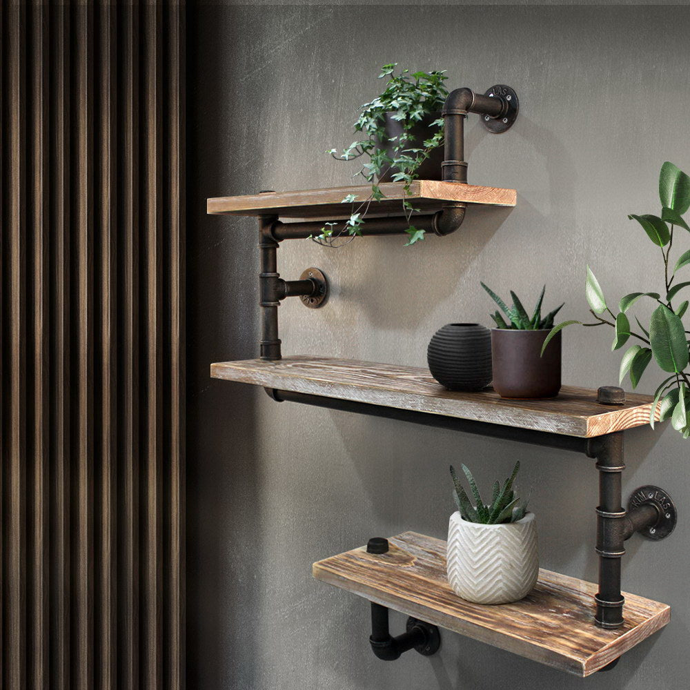 Display Shelves Rustic Bookshelf Industrial DIY Pipe Shelf Wall Brackets - image7