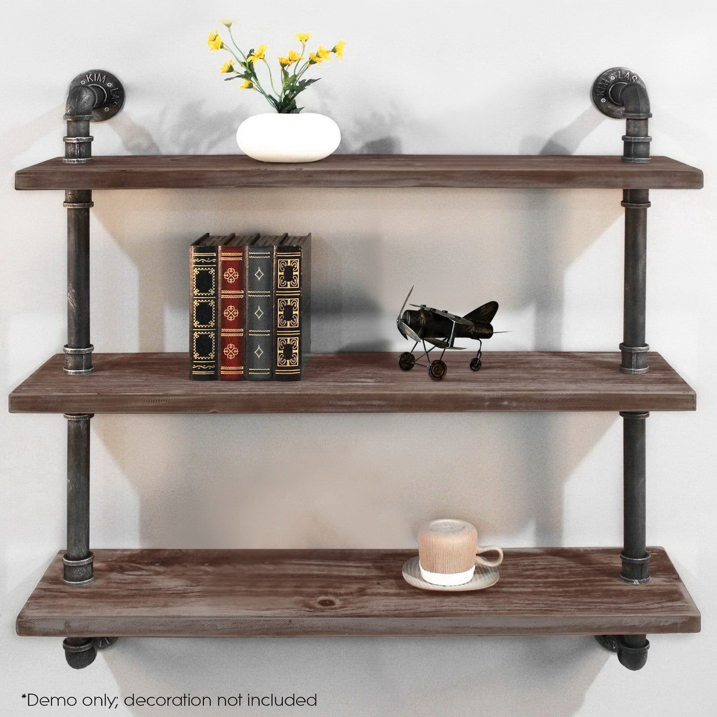 Display Wall Shelves Industrial DIY Pipe Shelf Brackets Rustic Bookshelf - image3