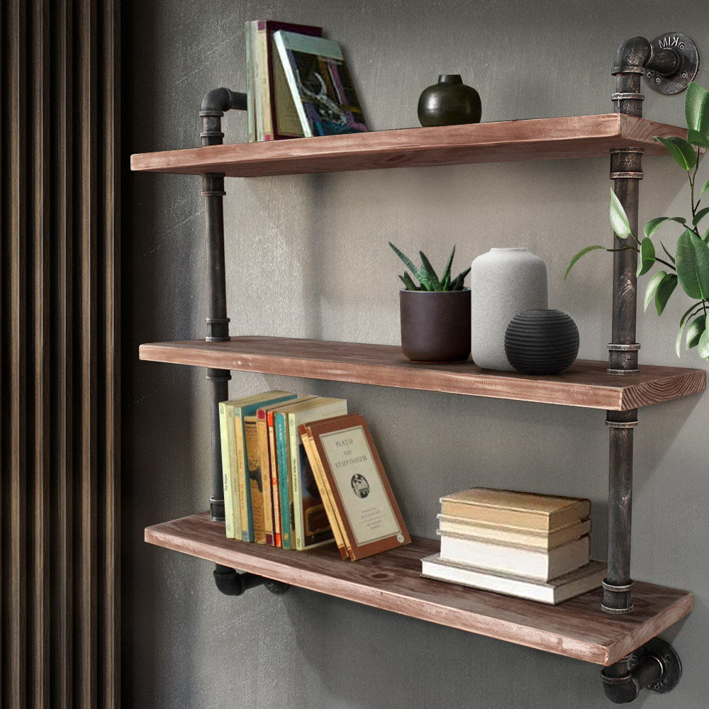 Display Wall Shelves Industrial DIY Pipe Shelf Brackets Rustic Bookshelf - image7