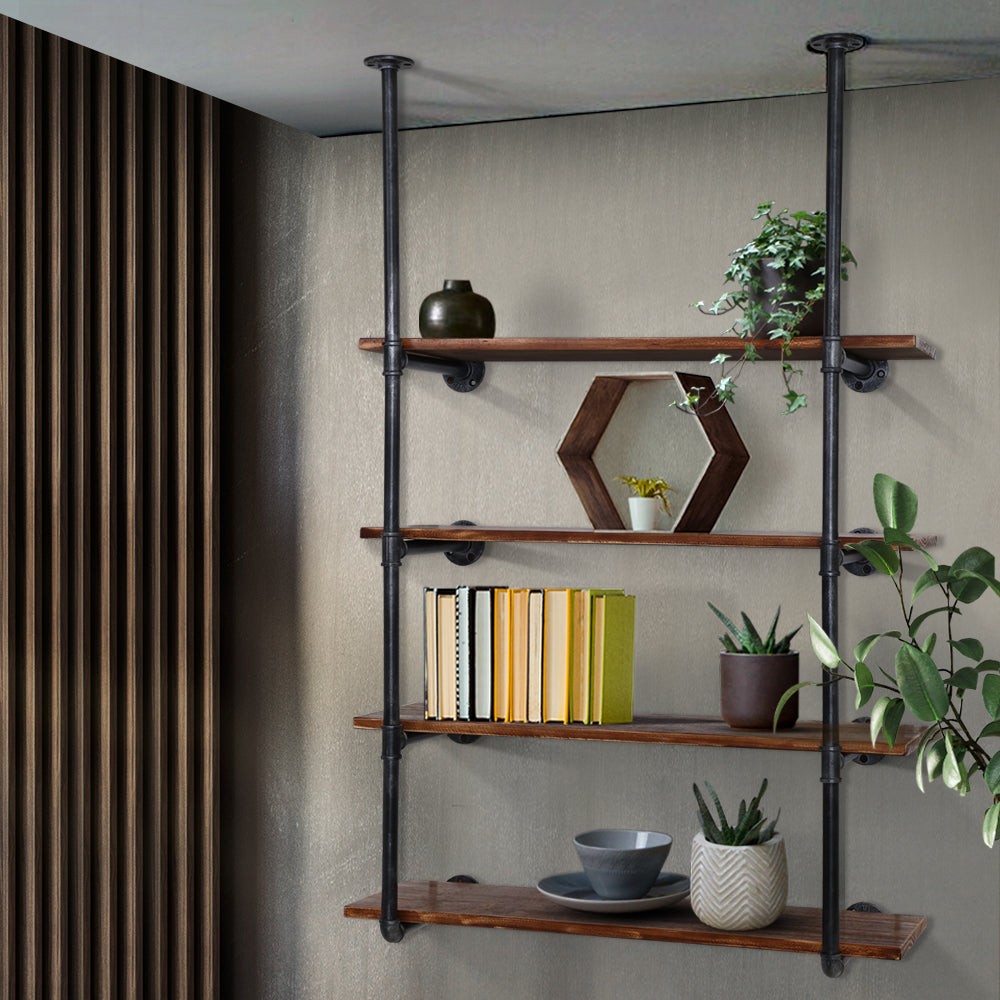 Wall Display Shelves Industrial Bookshelf DIY Pipe Shelf Rustic Brackets - image7