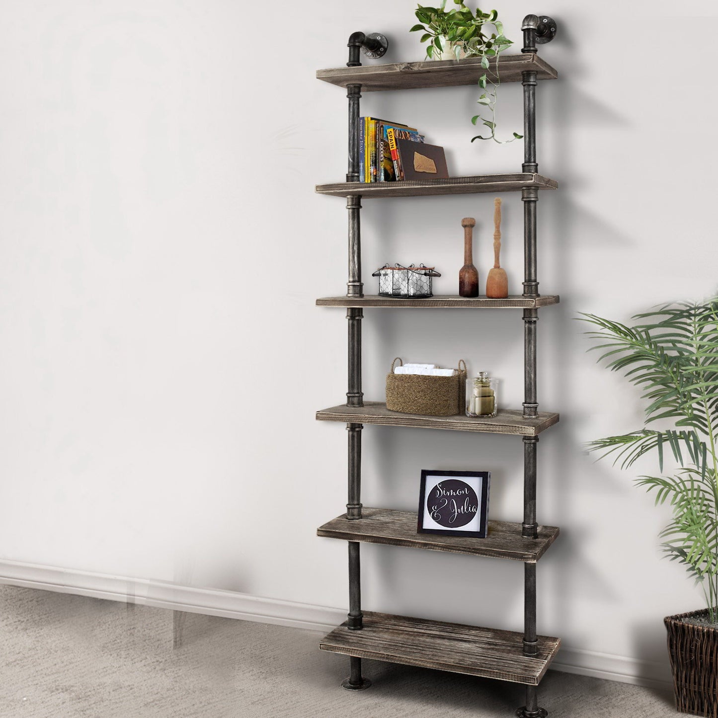 Rustic Wall Shelves Display Bookshelf Industrial DIY Pipe Shelf Brackets - image6