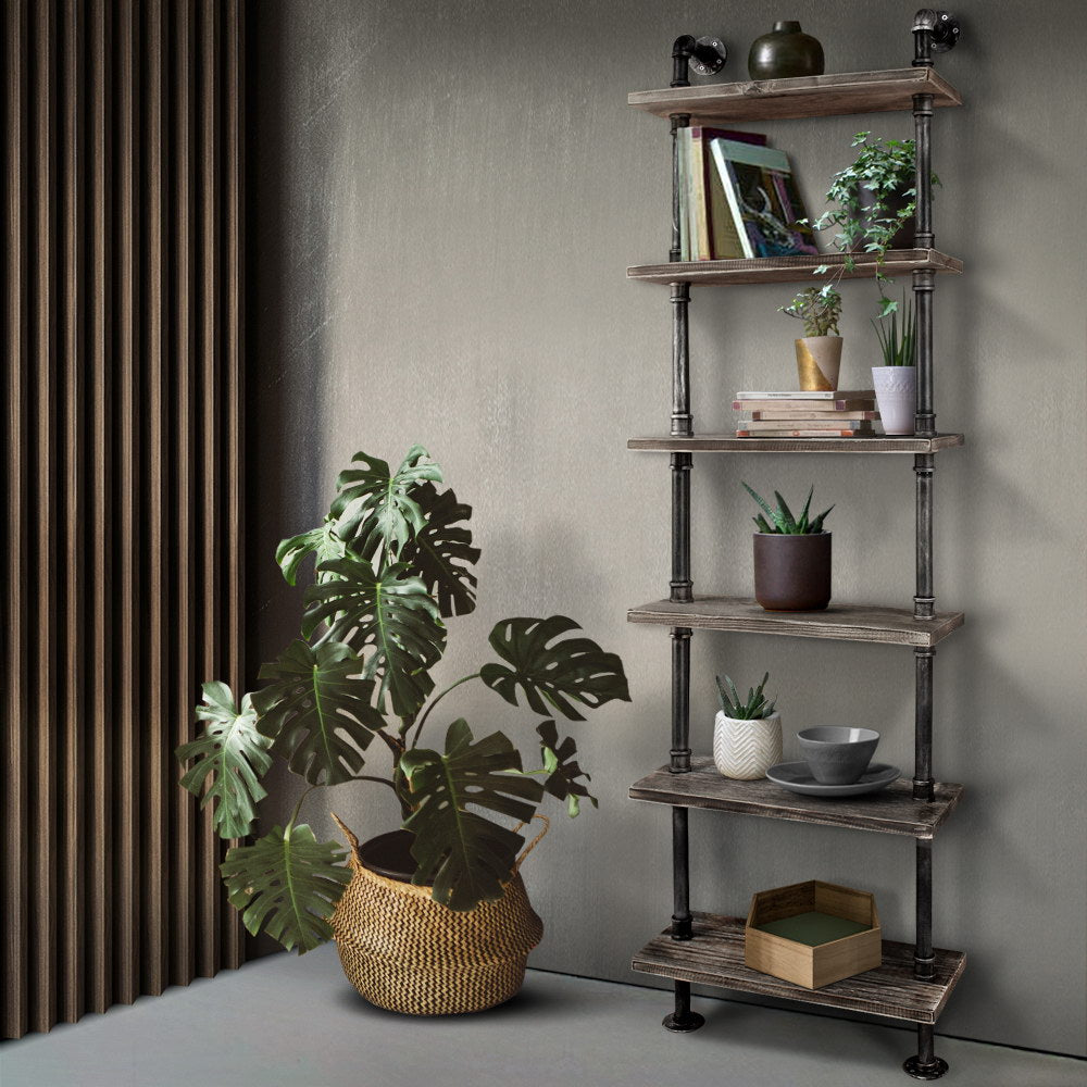 Rustic Wall Shelves Display Bookshelf Industrial DIY Pipe Shelf Brackets - image7