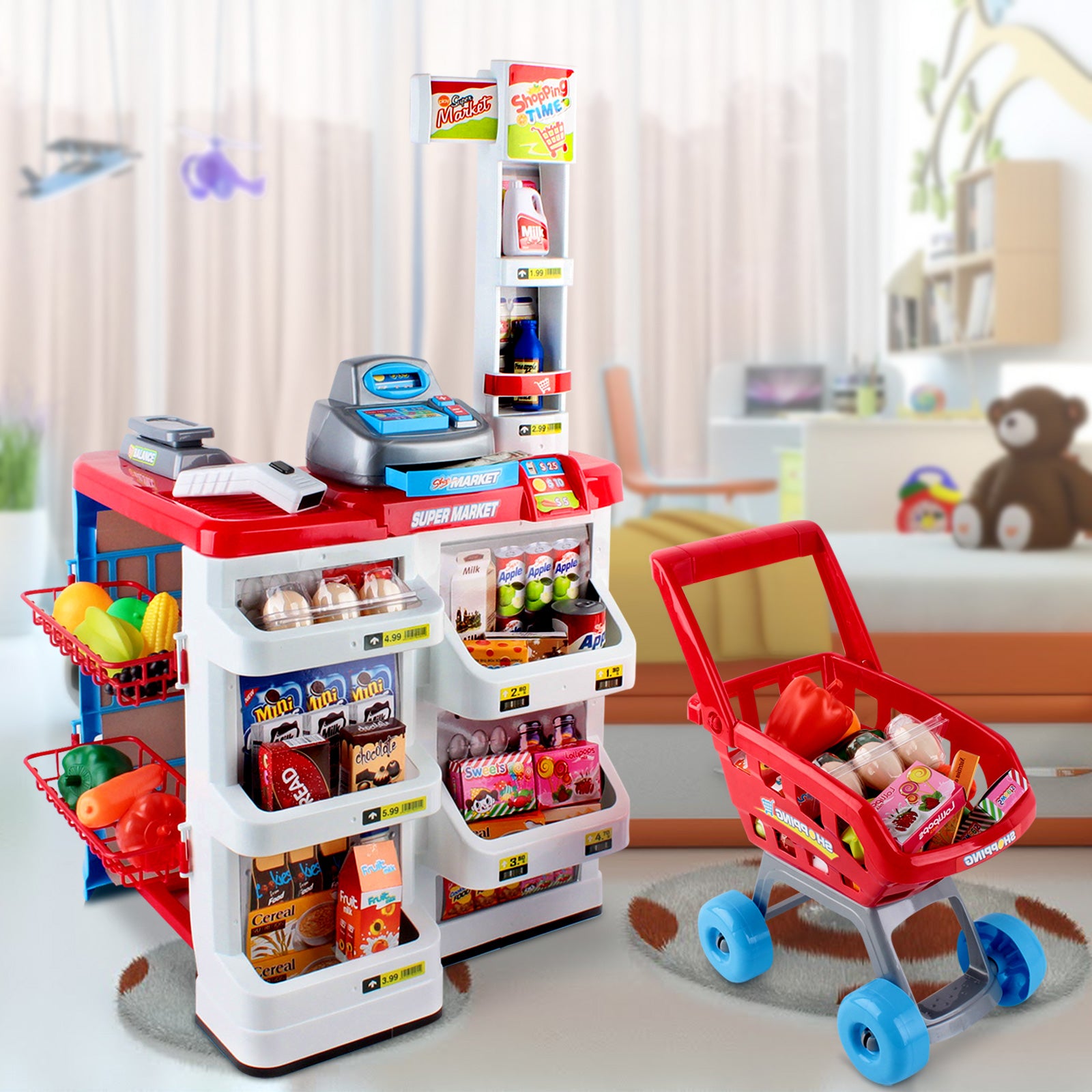 24 Piece Kids Super Market Toy Set - Red & White - image7