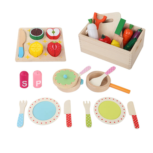 Keezi Kids Pretend Play Food Kitchen Wooden Toys Childrens Cooking Utensils Food - image1