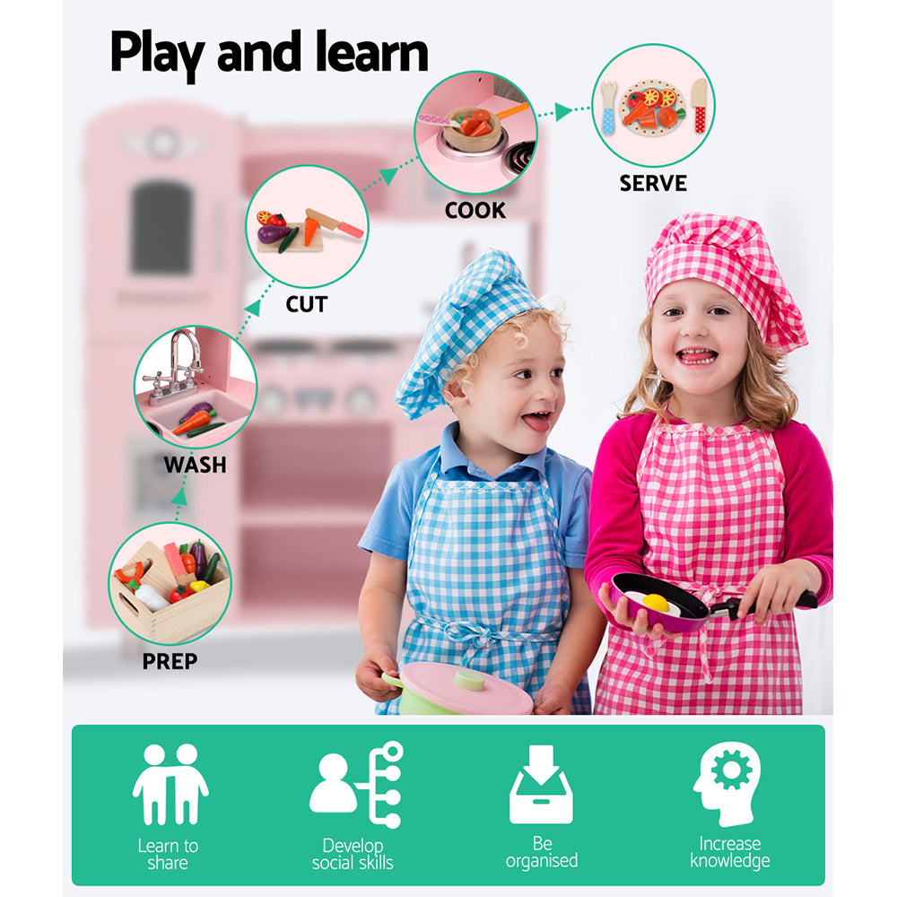 Kids Kitchen Set Pretend Play Food Sets Childrens Utensils Wooden Toy Pink - image3