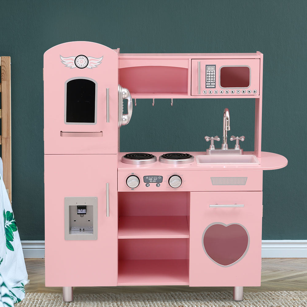 Kids Kitchen Set Pretend Play Food Sets Childrens Utensils Wooden Toy Pink - image7