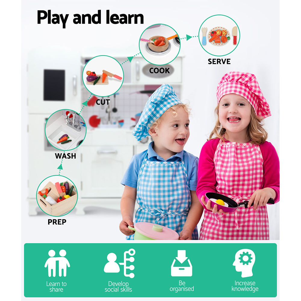 Kids Kitchen Set Pretend Play Food Sets Childrens Utensils Wooden White - image3