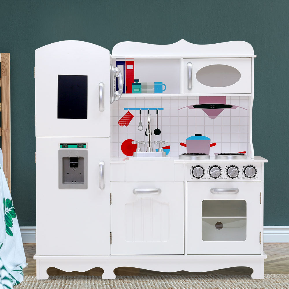 Kids Kitchen Set Pretend Play Food Sets Childrens Utensils Wooden White - image7