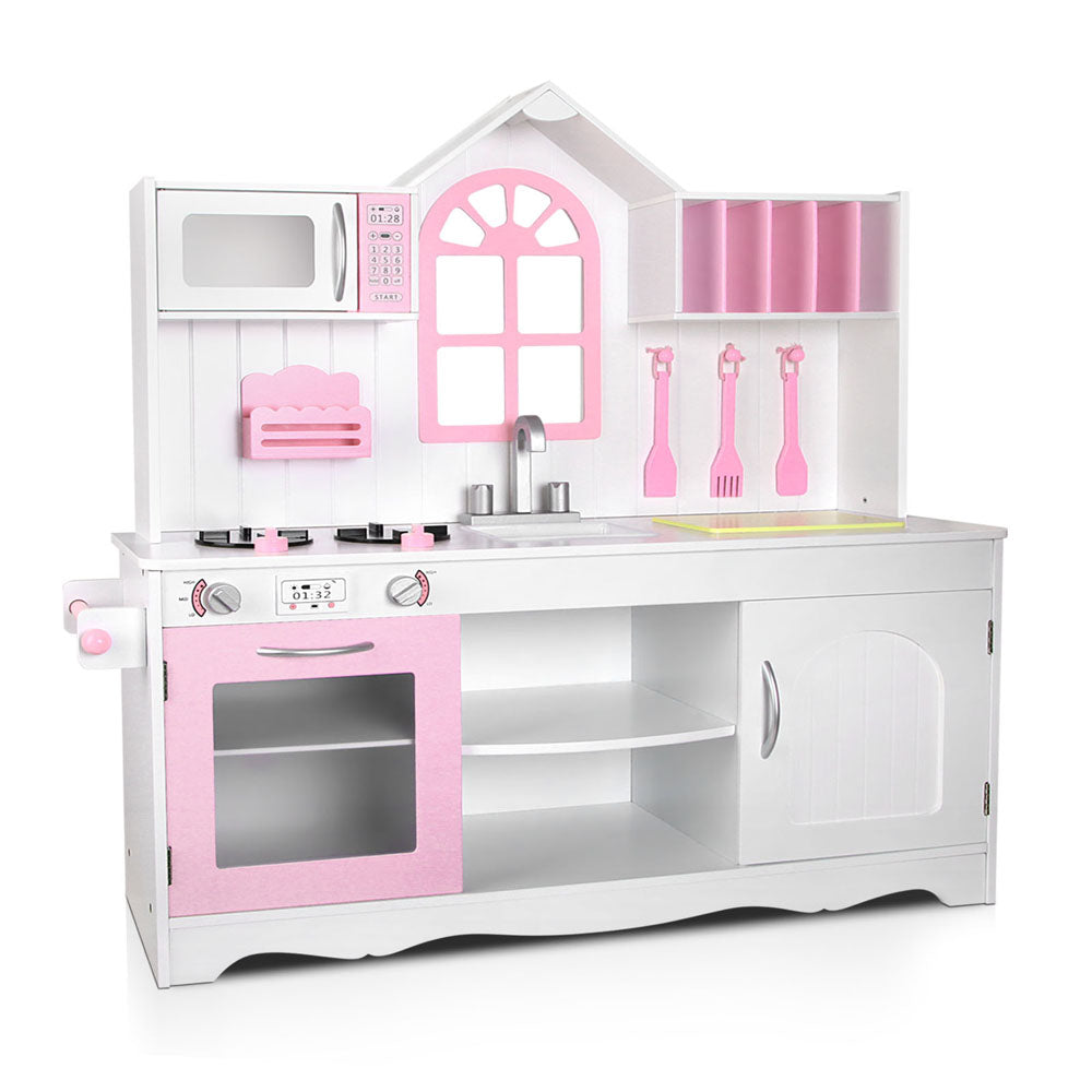 Kids Wooden Kitchen Play Set - White & Pink - image1