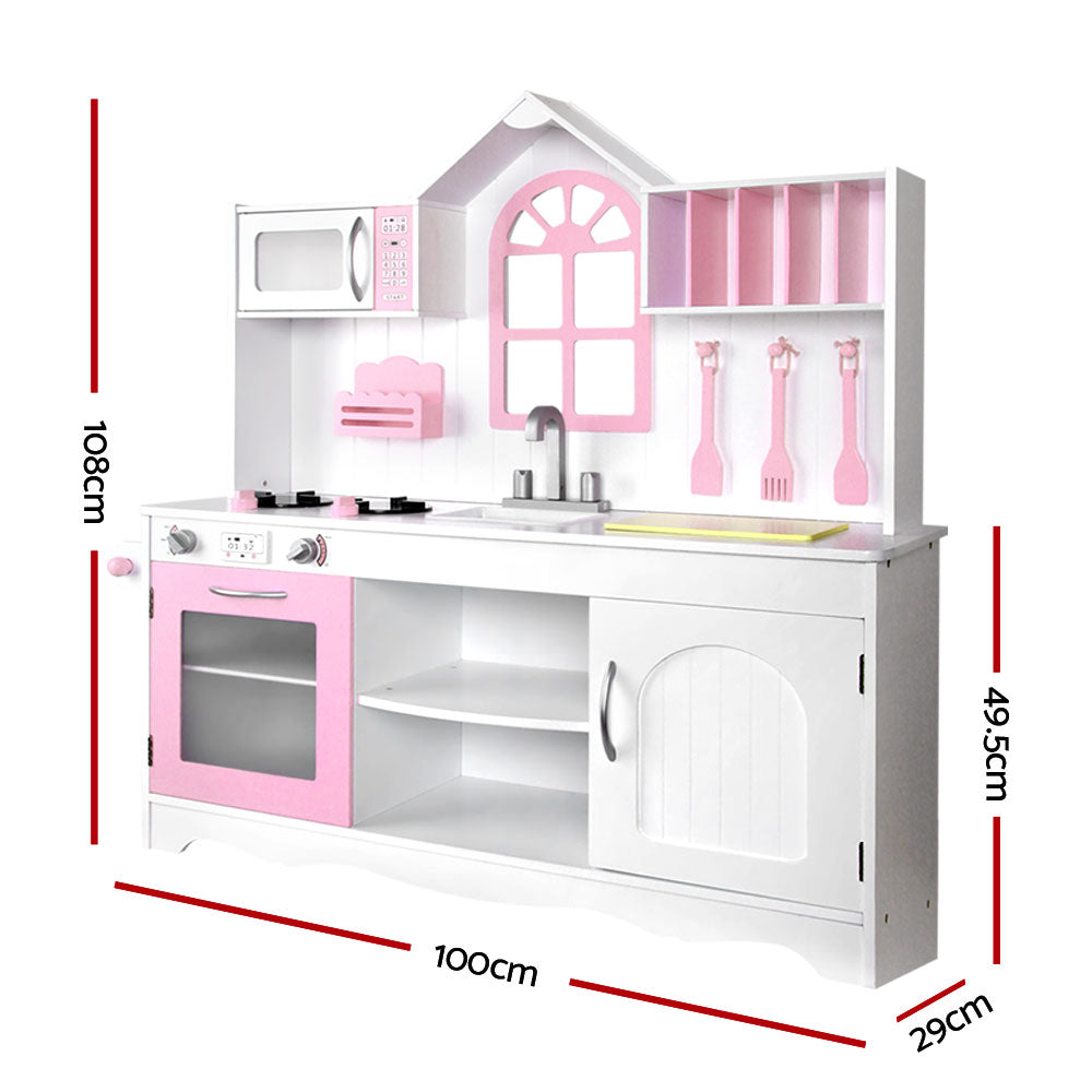 Kids Wooden Kitchen Play Set - White & Pink - image2