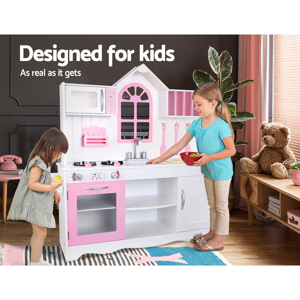 Kids Wooden Kitchen Play Set - White & Pink - image3