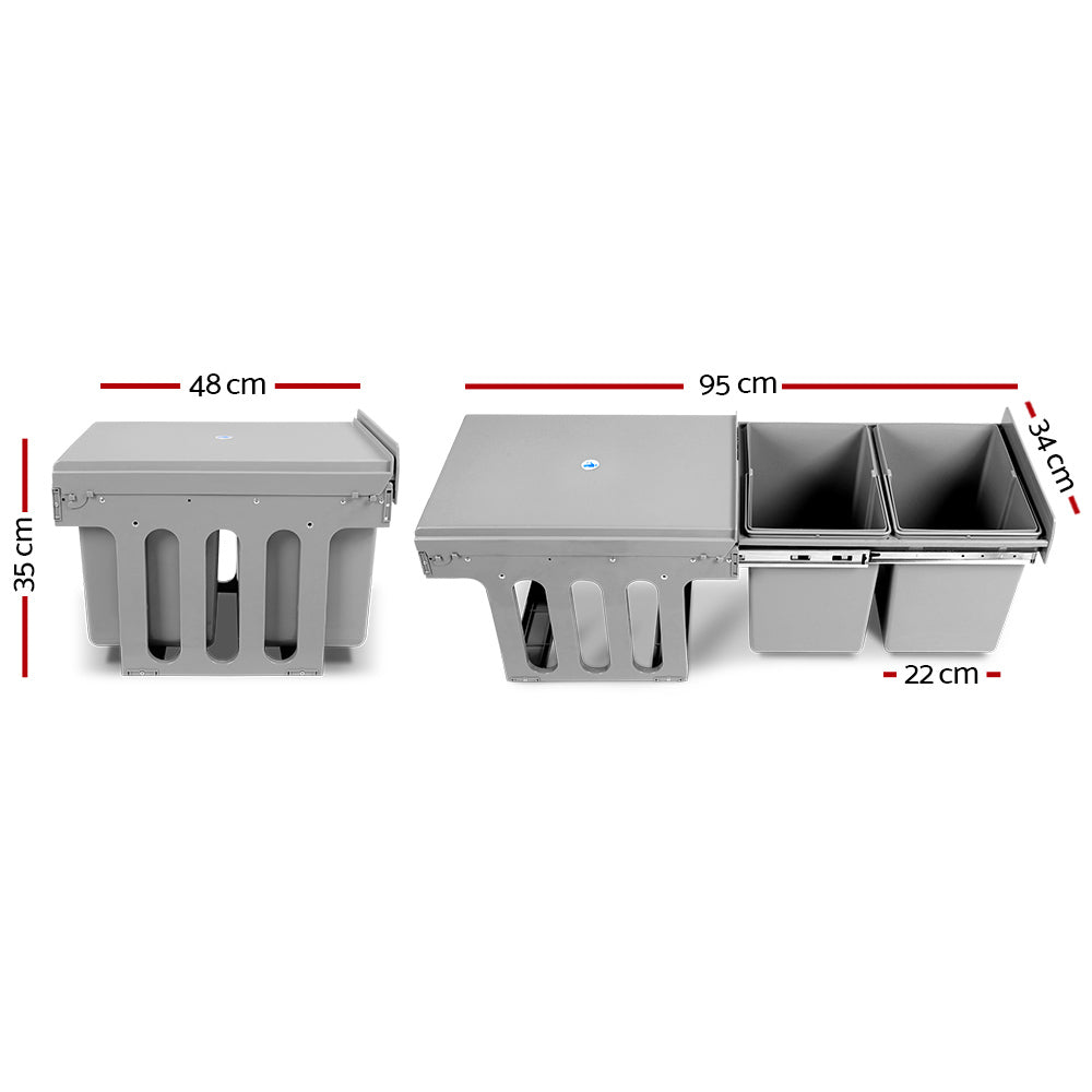 2x15L Pull Out Bin - Grey - image2