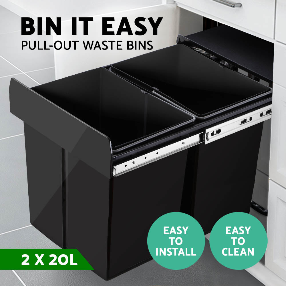 2x20L Pull Out Bin - Black - image4