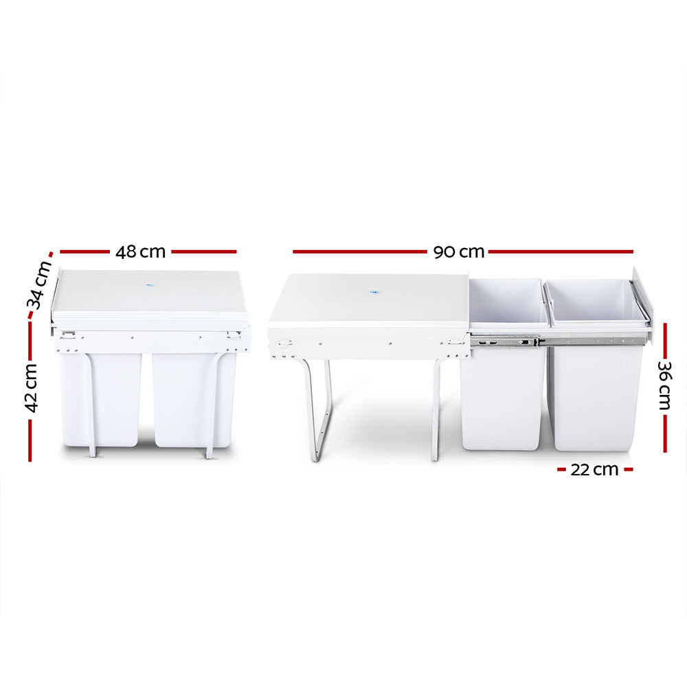 2x20L Pull Out Bin - White - image2